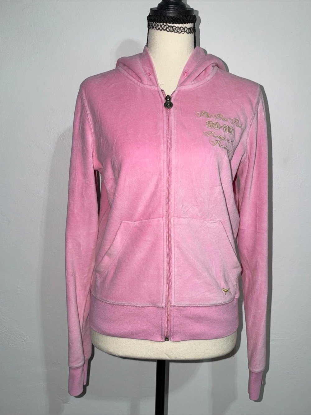 Y2K 2004 PINK Victoria's Secret Light Pink Velour Zip Hoodie